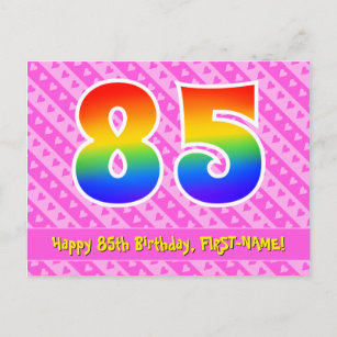 Postal 85º cumpleaños: Rayas rosas y corazones, arco iris
