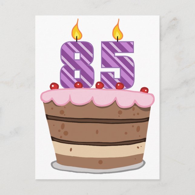 Postal 85 años en el pastel de cumpleaños (Anverso)