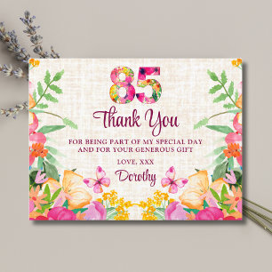 Postal 85 años Flores Linen Floral 85º cumpleaños gracias