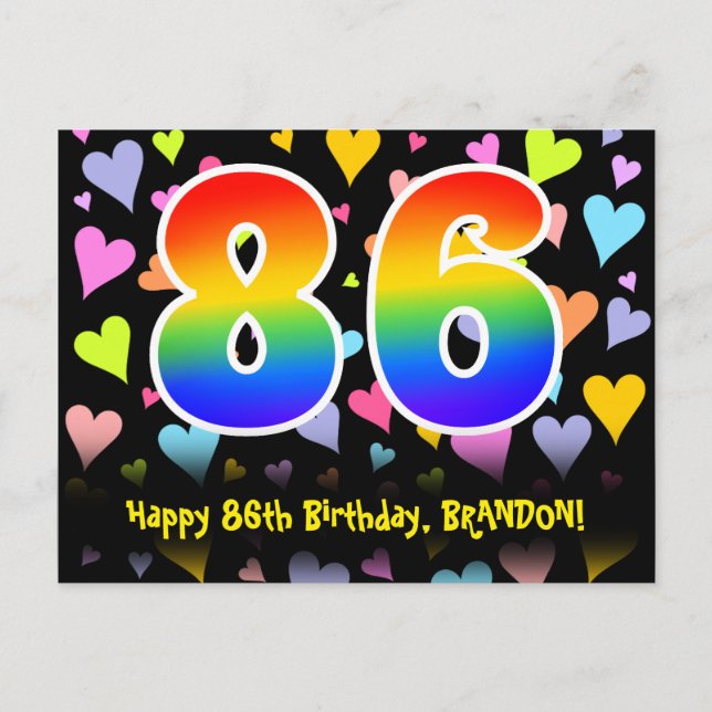 Postal 86º cumpleaños: Patrón de corazones divertidos, ar (Anverso)