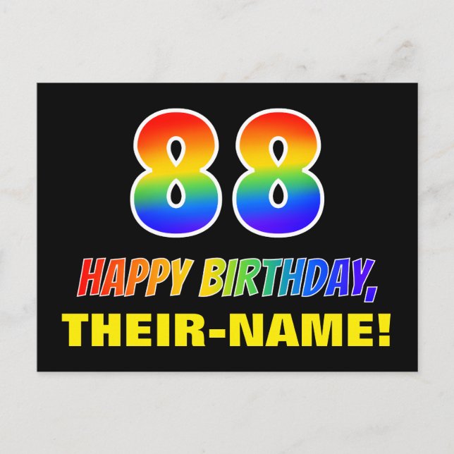 Postal 88º cumpleaños: audaz, divertido, simple, arcoiris (Anverso)