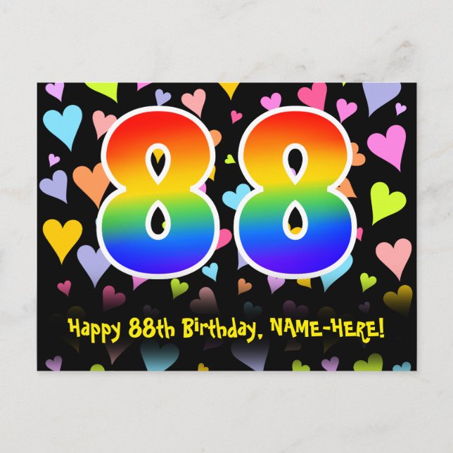 Postal 88º cumpleaños: Patrón de corazones divertidos, ar (Anverso)