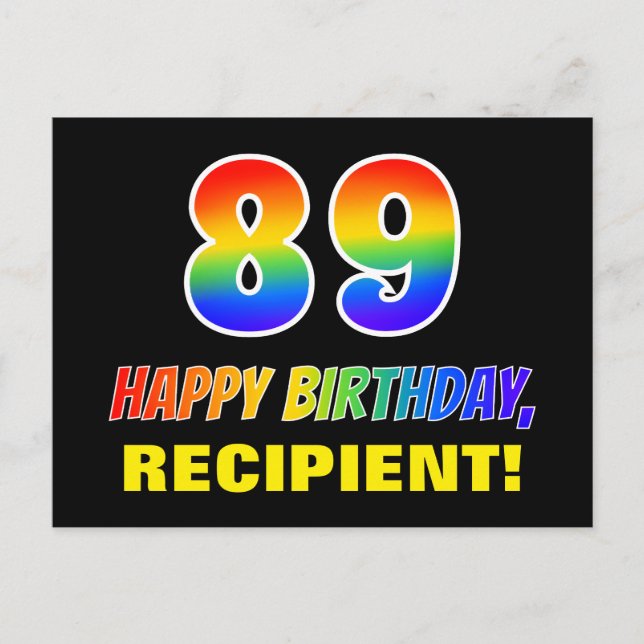 Postal 89º cumpleaños: audaz, divertido, simple, arcoiris (Anverso)