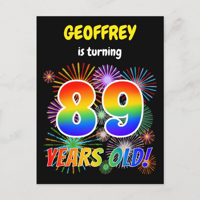 Postal 89º cumpleaños - Fuegos artificiales divertidos, l (Anverso)