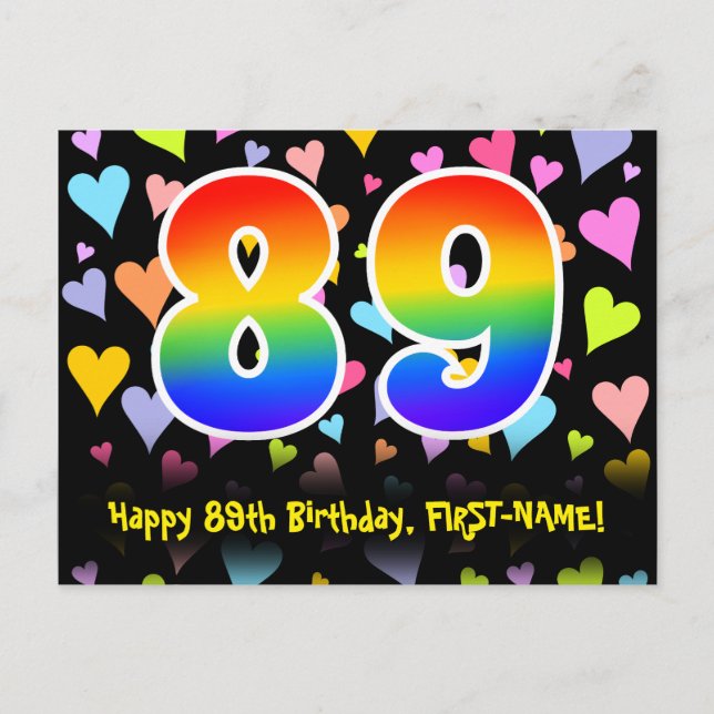 Postal 89º cumpleaños: Patrón de corazones divertidos, ar (Anverso)