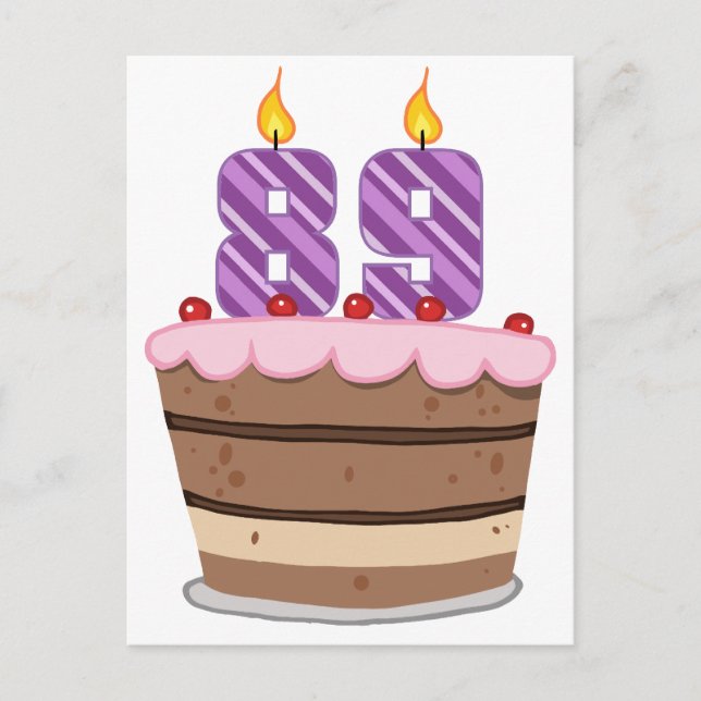 Postal 89 años en el pastel de cumpleaños (Anverso)