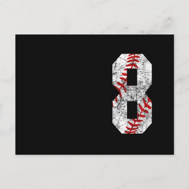 Postal 8.º cumpleaños Béisbol Gran Número Ocho Años (Anverso)