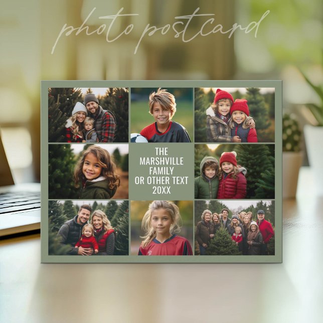 Postal 8 Collage de Fotos - Texto Personalizado - Fondo V (Photo Postcard that You Can Customize with your favorite photos - Modern, minimal design)