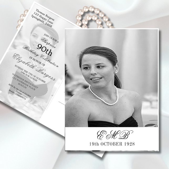 Postal 90 Aniversario de la Elegante Foto Monograma (Subido por el creador)