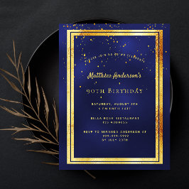 Postal 90th birthday party blue gold shiny invitation
