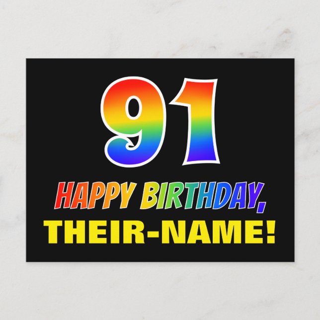 Postal 91° cumpleaños: audaz, divertido, simple, arcoiris (Anverso)