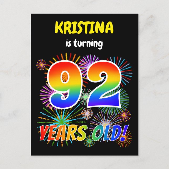 Postal 92° cumpleaños - Fuegos artificiales divertidos, l (Anverso)