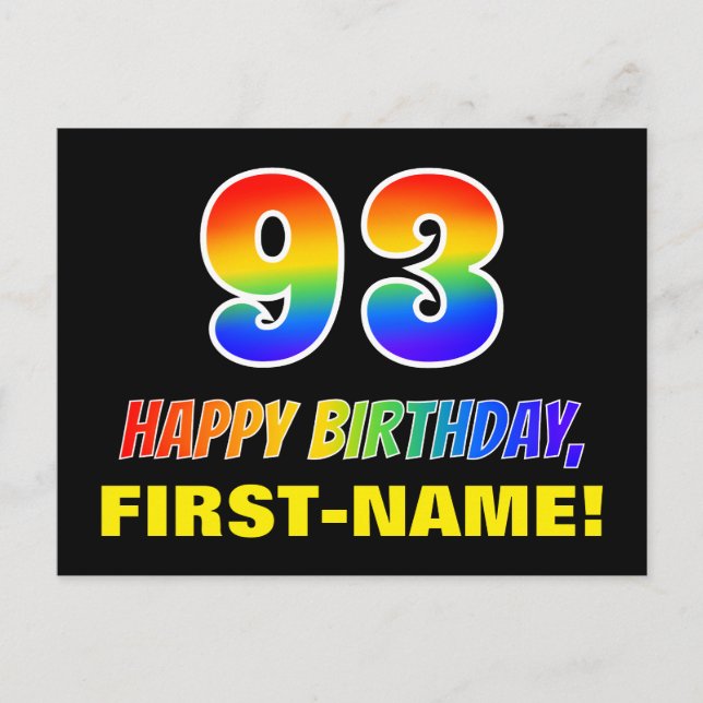Postal 93.ª Cumpleaños: Negrita, Diversión, Simple, Arcoi (Anverso)