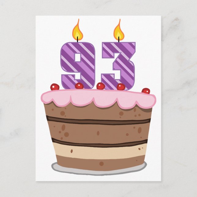 Postal 93 años en el pastel de cumpleaños (Anverso)