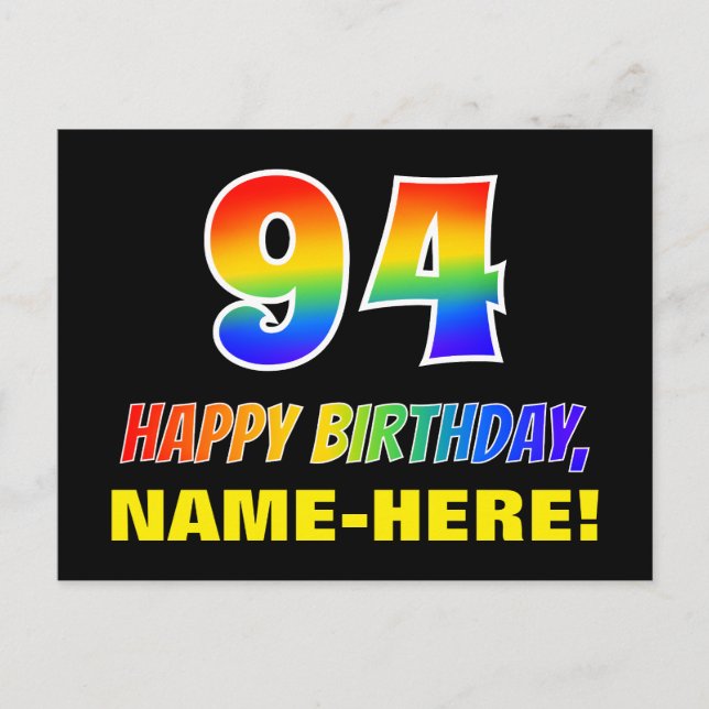 Postal 94º cumpleaños: audaz, divertido, simple, arcoiris (Anverso)