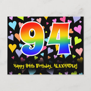 Postal 94º Cumpleaños: Estampado de Corazones Divertidos,