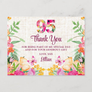 Postal 95 años Flores Linen Floral 95º cumpleaños gracias