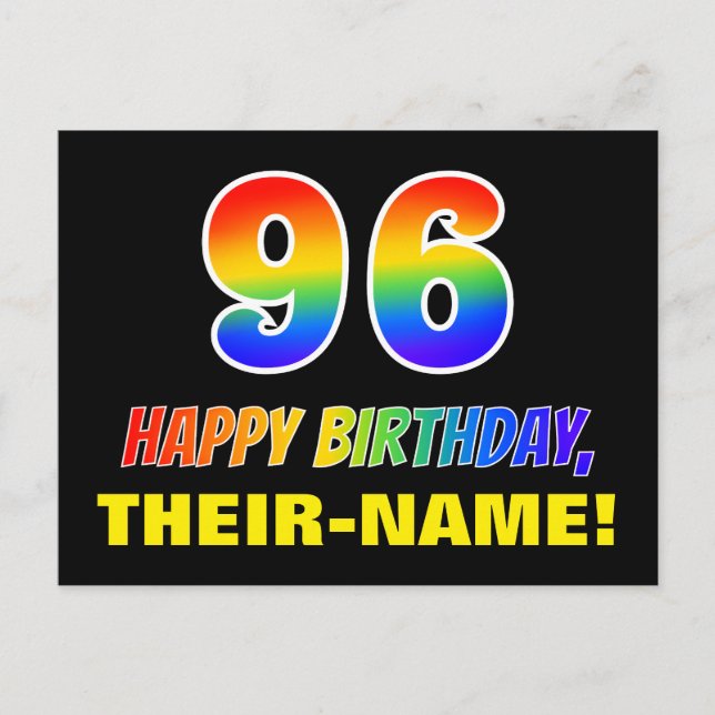 Postal 96º cumpleaños: audaz, divertido, simple, arcoiris (Anverso)