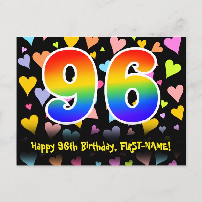 Postal 96º cumpleaños: Patrón de corazones divertidos, ar (Anverso)
