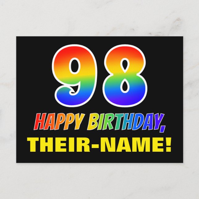 Postal 98º cumpleaños: audaz, divertido, simple, arcoiris (Anverso)
