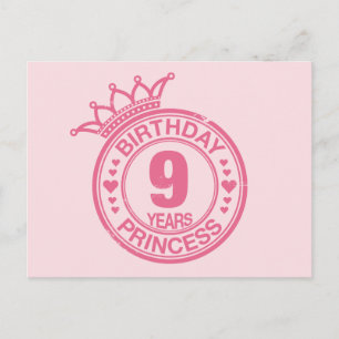 Postal 9 años - Princesa de cumpleaños - rosa