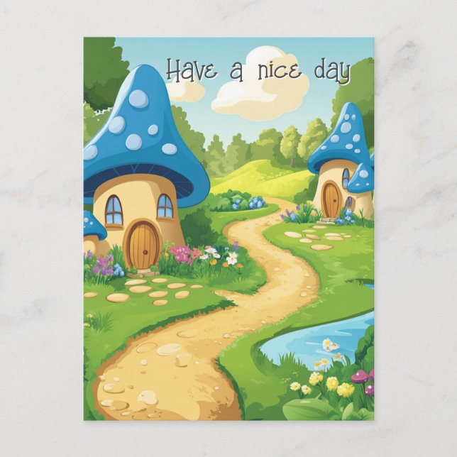 Postal 9 de 17 pueblo de Blue Mushroom (Anverso)