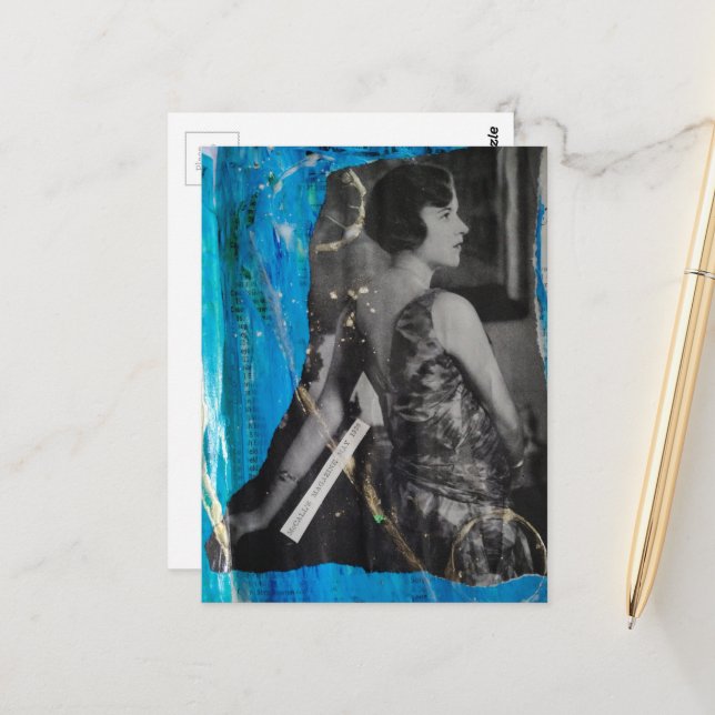 Postal A Beautiful Woman in 1930 Black and White On Blue  (Anverso/Reverso In Situ)