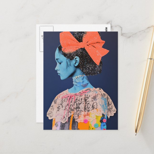 Postal A big bow in her hair lady Collage (Anverso/Reverso In Situ)