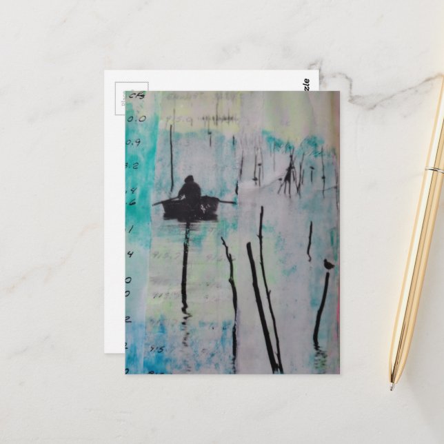 Postal A Boat and a Bird Mixed Media Collage (Anverso/Reverso In Situ)
