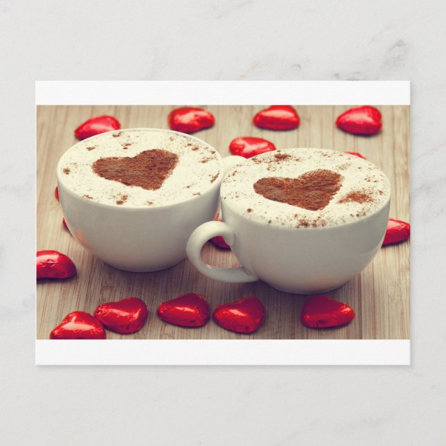 Postal A Cappuccino Le Encantan Los Corazones De Chocolat (Anverso)