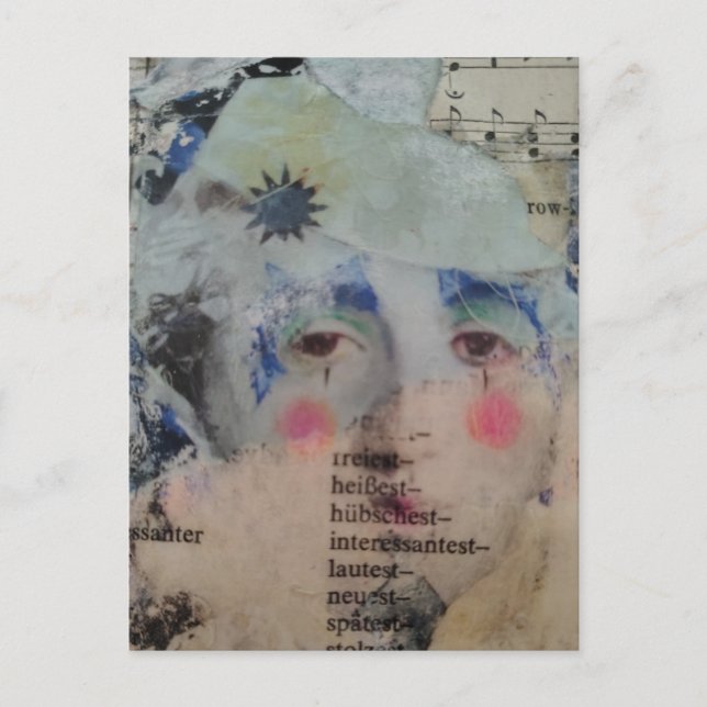 Postal A Clown Face Abstract mixed media collage Postcard (Anverso)