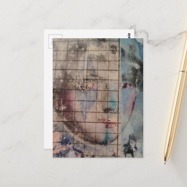 Postal A Clown Face Abstract mixed media collage Postcard (Anverso/Reverso In Situ)