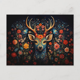 Postal a deer surrounded by flowers in dark colors