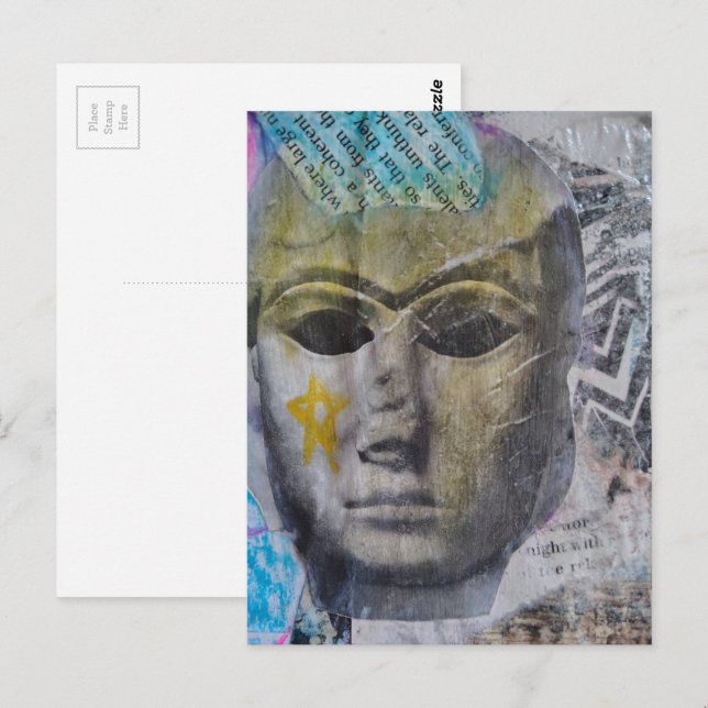 Postal A Face Yellow Star Mixed Media Collage (Anverso / Reverso)