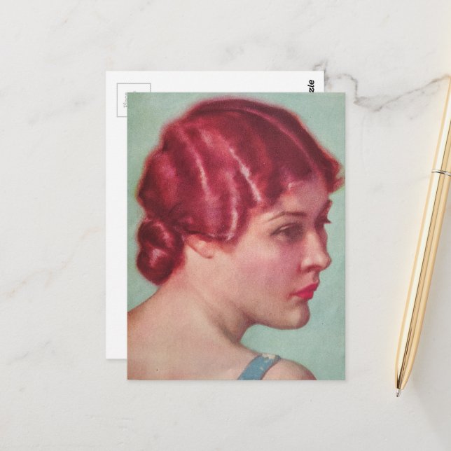 Postal A Gorgeous Woman in 1930 With Red Hair (Anverso/Reverso In Situ)