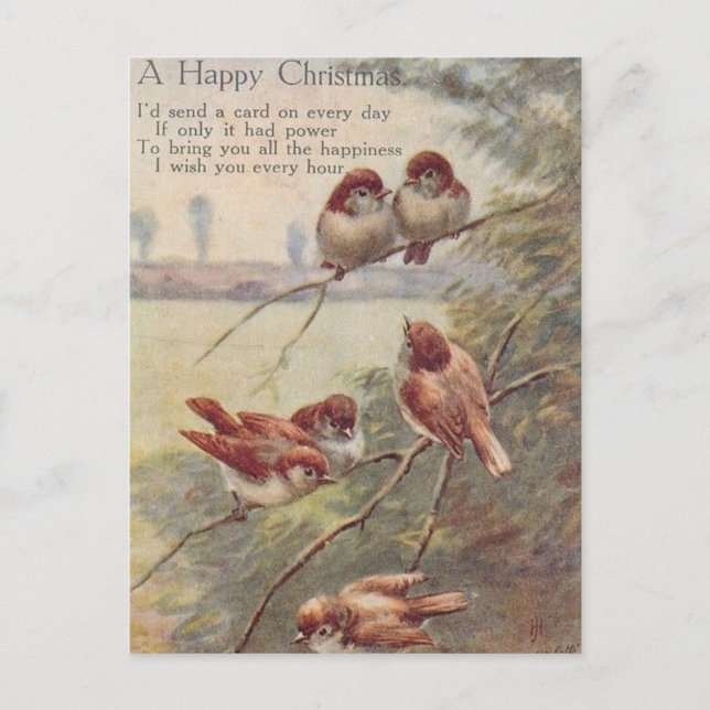 Postal A HAPPY CHRISTMAS   (seven nightingales on branch) (Anverso)