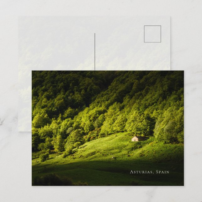 Postal A hut in the valley, Asturias travel (Anverso / Reverso)