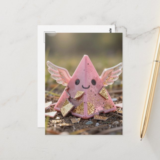 Postal A Kawaii flying pink pyramid (Anverso/Reverso In Situ)
