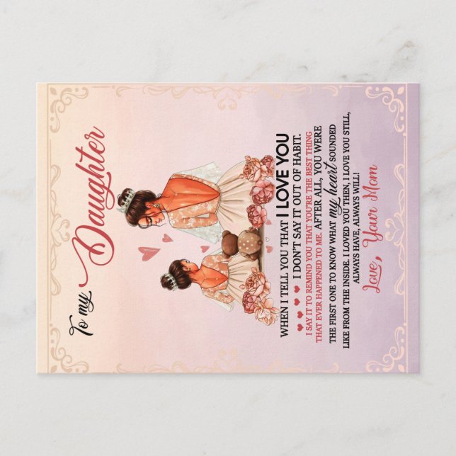 Postal A Mi Hija Regalo, Hija Y Mamá, Carta De Amor (Anverso)