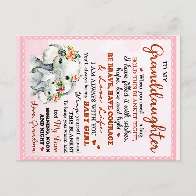 Postal A mi nieta Elephant Idea de regalo de cumpleaños (Anverso)