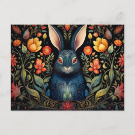 Postal a mystical rabbit surrounded by flowers