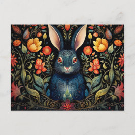 Postal a mystical rabbit surrounded by flowers  