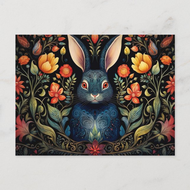 Postal a mystical rabbit surrounded by flowers   (Anverso)
