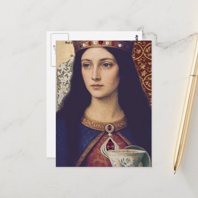 Postal A Queen With Tea Mixed Media Collage (Anverso/Reverso In Situ)