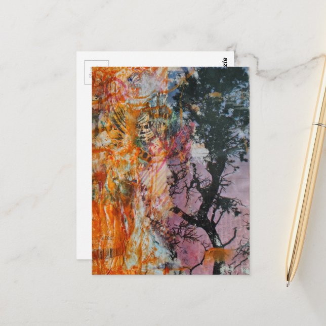 Postal A Retro Tree Mixed Media Collage  (Anverso/Reverso In Situ)