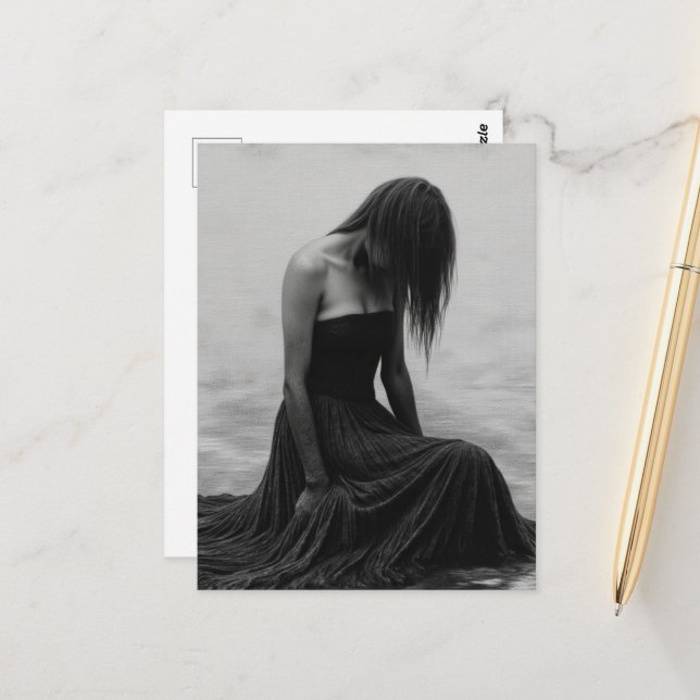 Postal A Sad Woman in the Water Black and White (Anverso/Reverso In Situ)