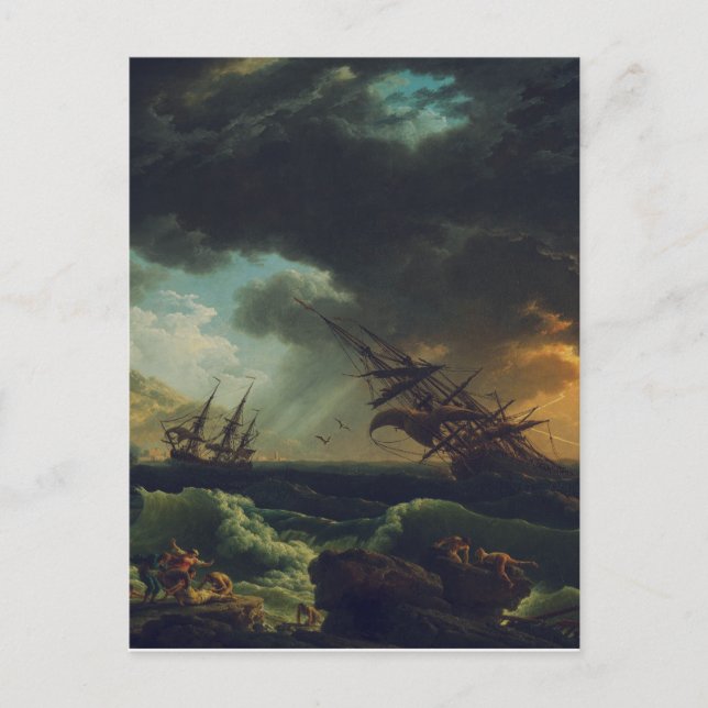 Postal A Shipwreck in Stormy Seas by Claude-Joseph Vernet (Anverso)