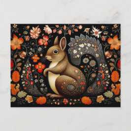 Postal a Squirrel surrounded by flowers in dark colors