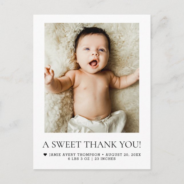 Postal A Sweet Thank You Newborn Baby Photo BIRTH (Anverso)