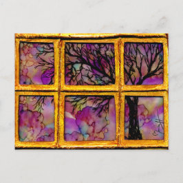 Postal A través de mi ventana - Árbol en fondo rosado